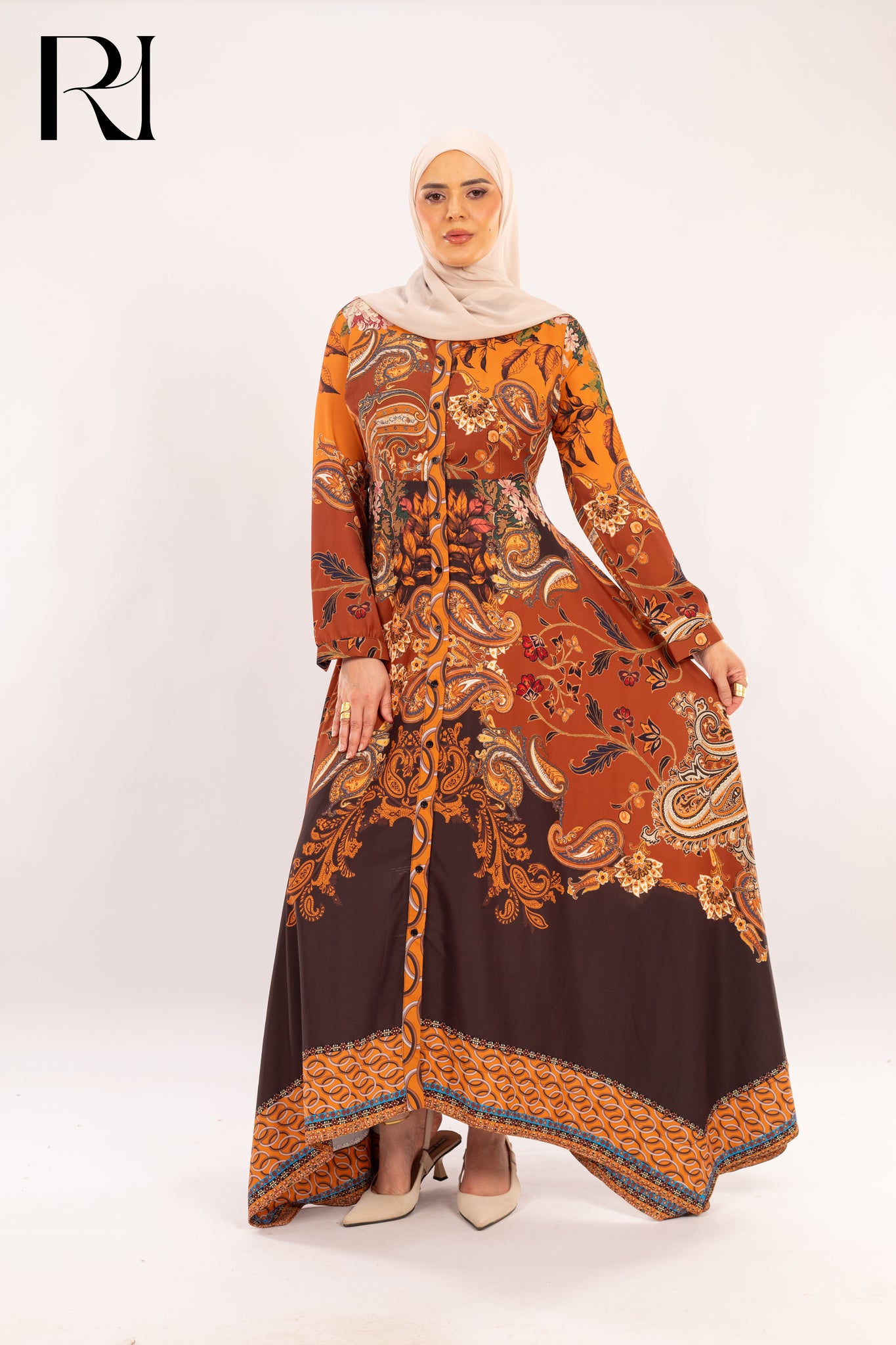 Anisa Autumn Paisley Print Maxi Dress - Ruehaya