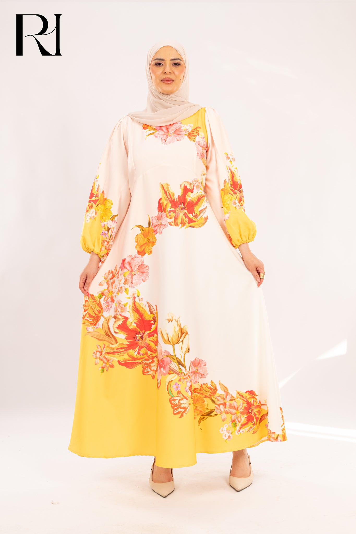 Aria Sunshine Yellow Tulip Print Maxi Dress - Ruehaya