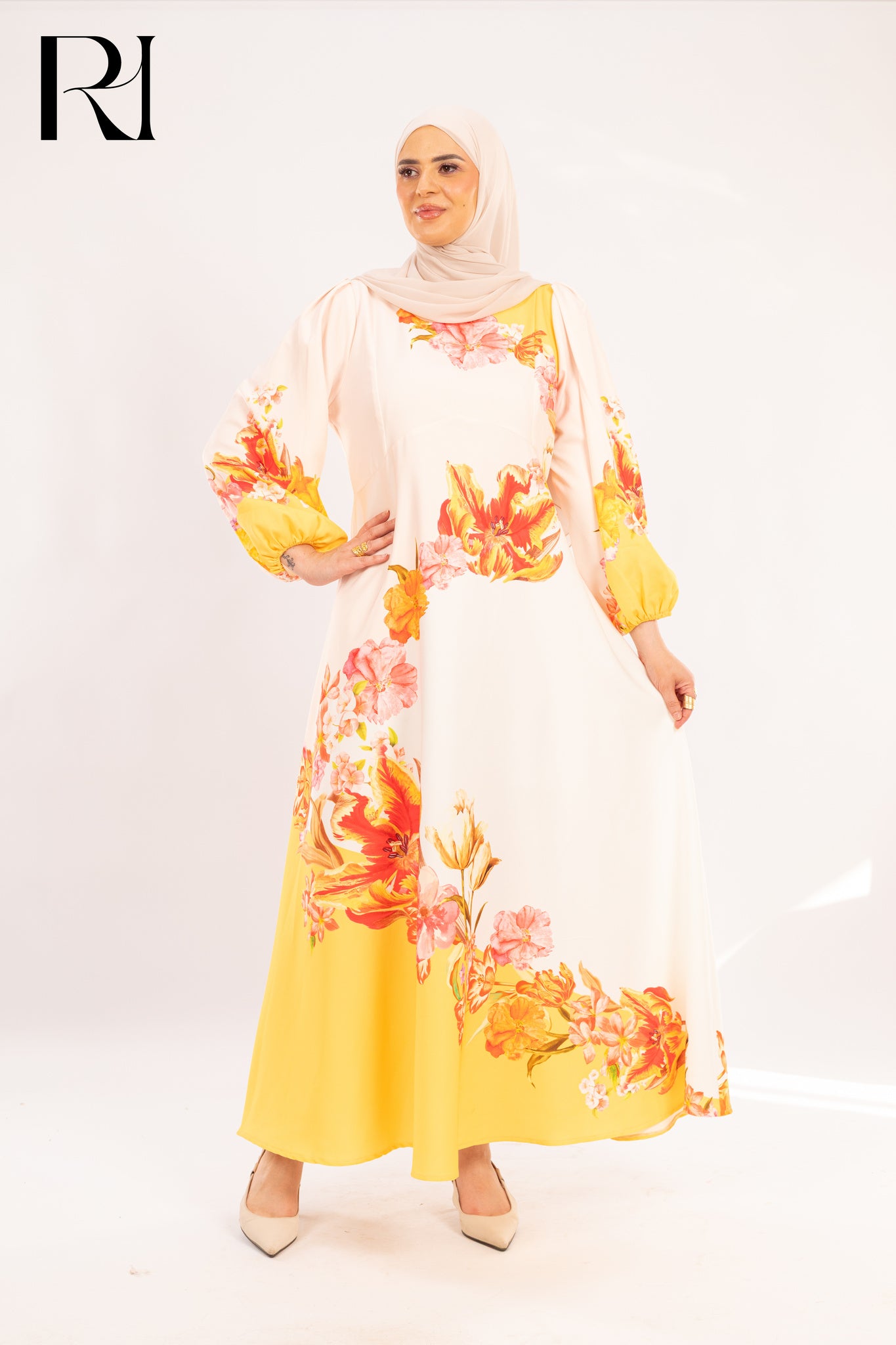 Aria Sunshine Yellow Tulip Print Maxi Dress - Ruehaya