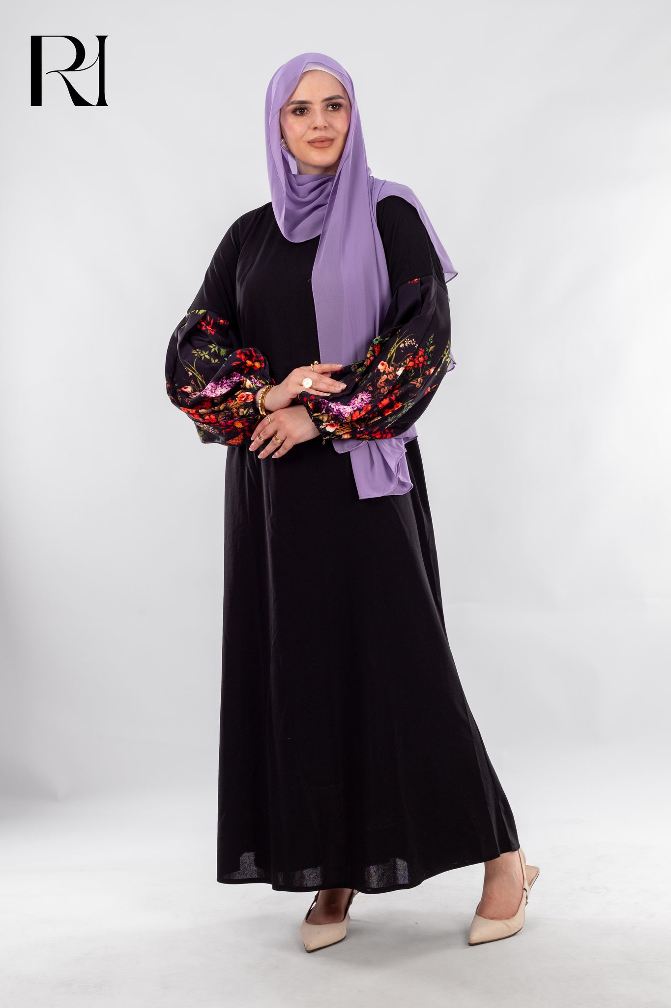Aya Black Puff Sleeve Maxi Dress | Modest A Line Style - Ruehaya