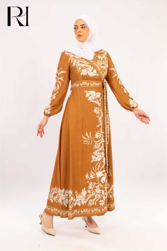 Ayla Marigold Embroidered Wrap Maxi Dress - Ruehaya