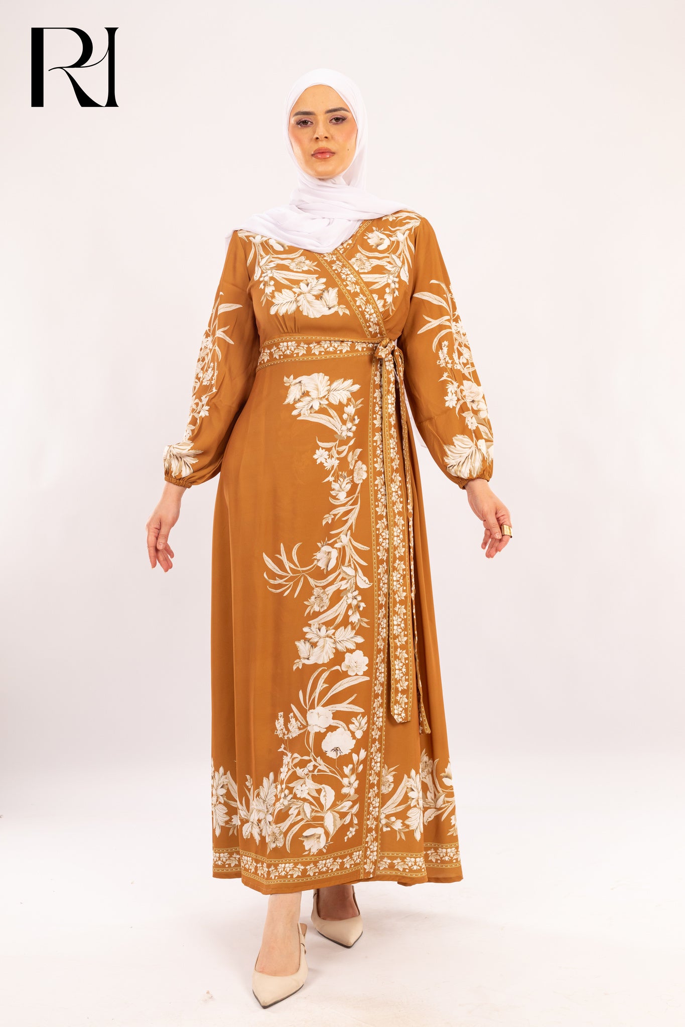 Ayla Marigold Embroidered Wrap Maxi Dress - Ruehaya
