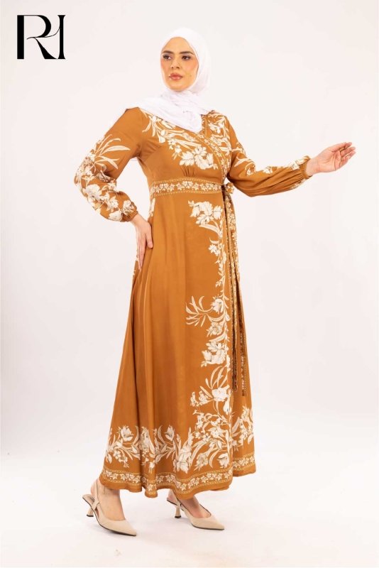 Ayla Marigold Embroidered Wrap Maxi Dress - Ruehaya
