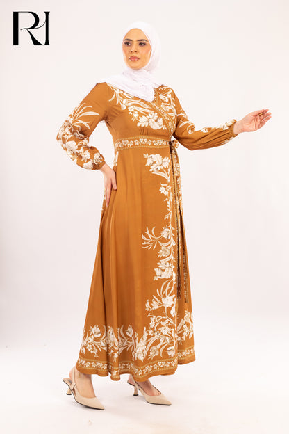 Ayla Marigold Embroidered Wrap Maxi Dress - Ruehaya
