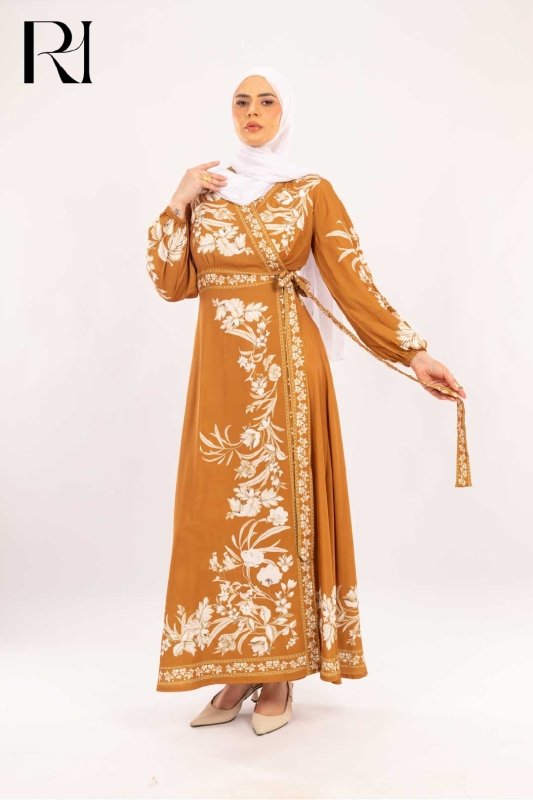 Ayla Marigold Embroidered Wrap Maxi Dress - Ruehaya