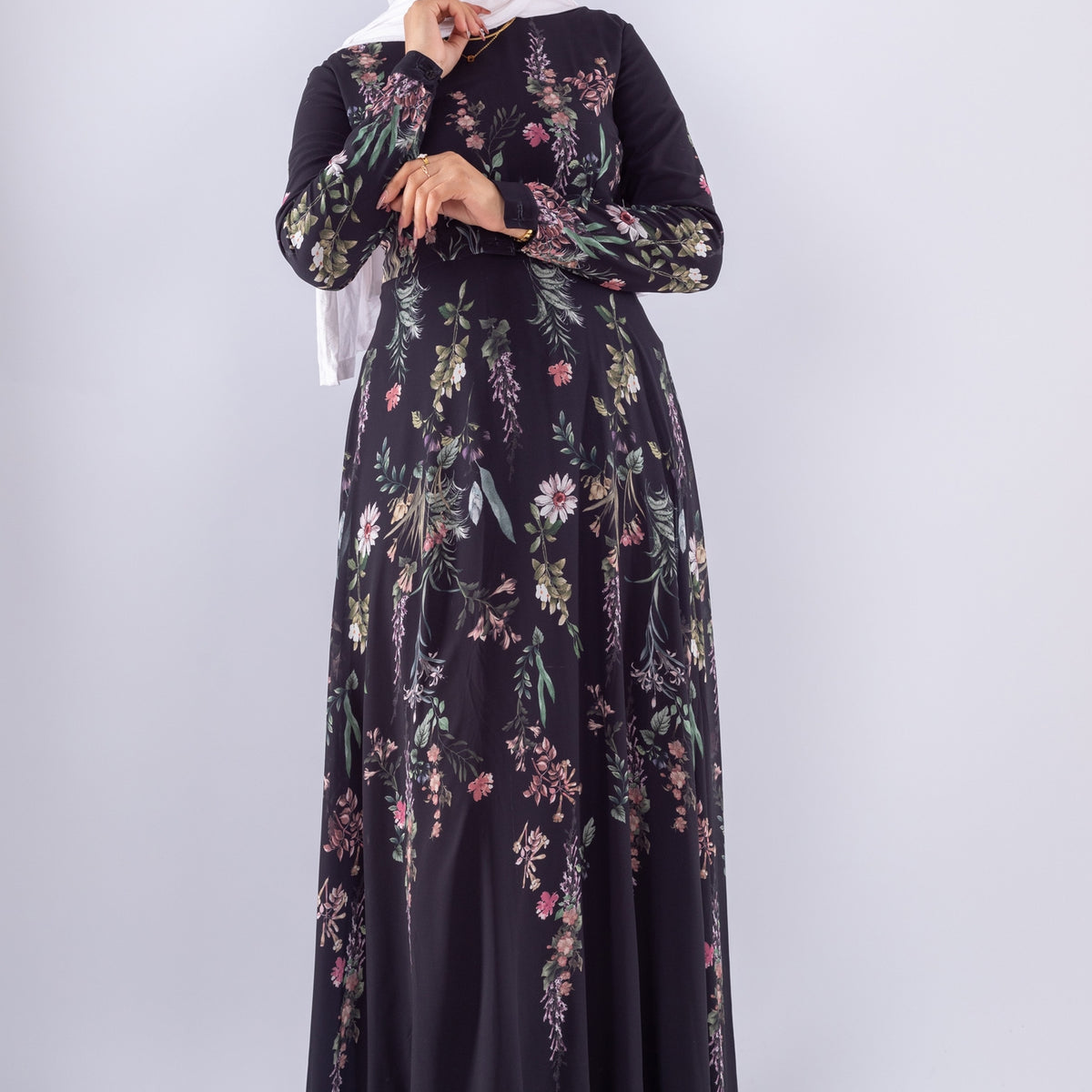 Floral Chiffon Maxi Dress Long Sleeve