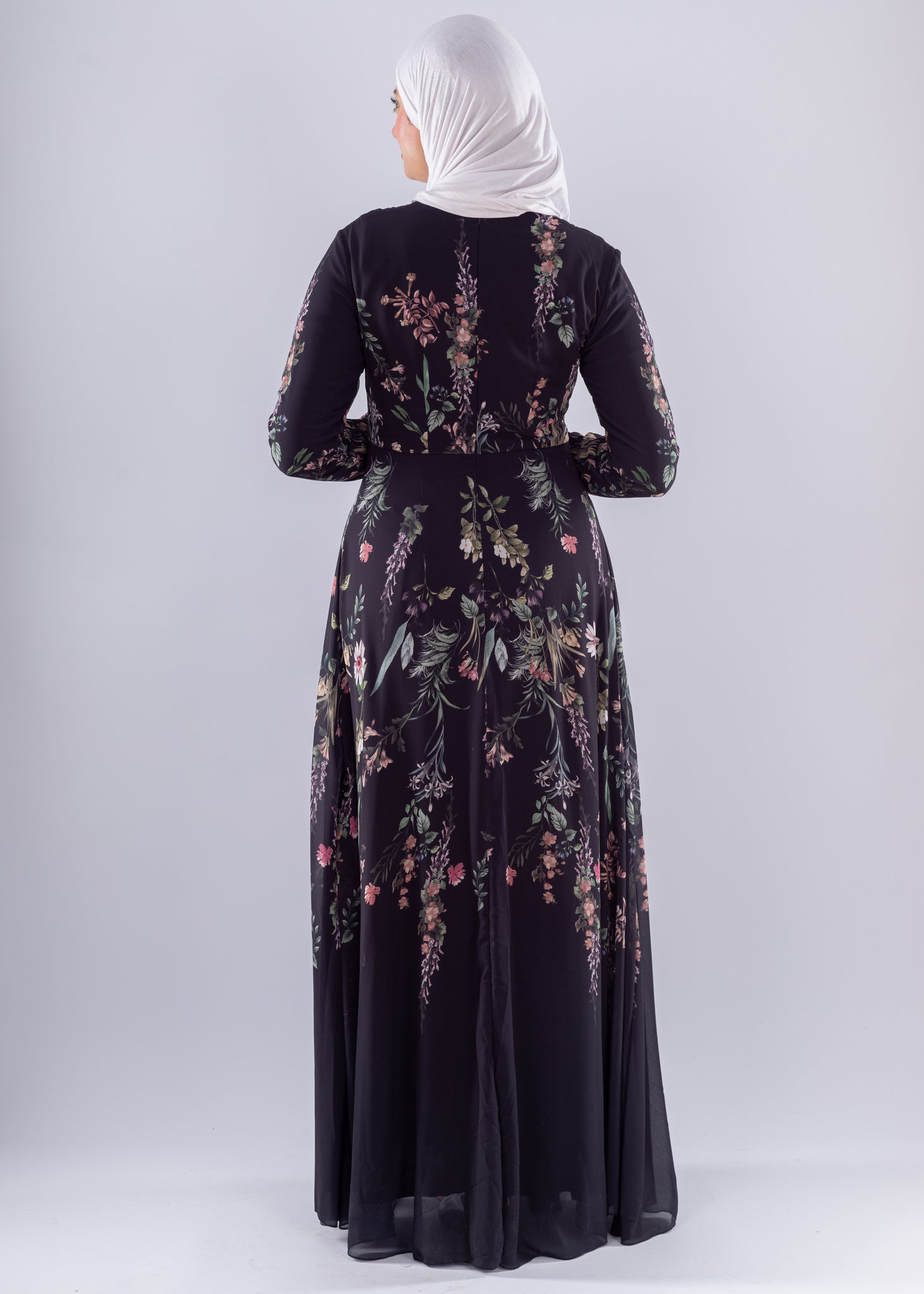 Aysal Floral Chiffon Maxi Dress Long Sleeve Modest Wear - Ruehaya