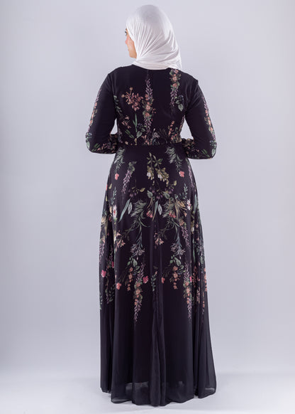 Aysal Floral Chiffon Maxi Dress Long Sleeve Modest Wear - Ruehaya
