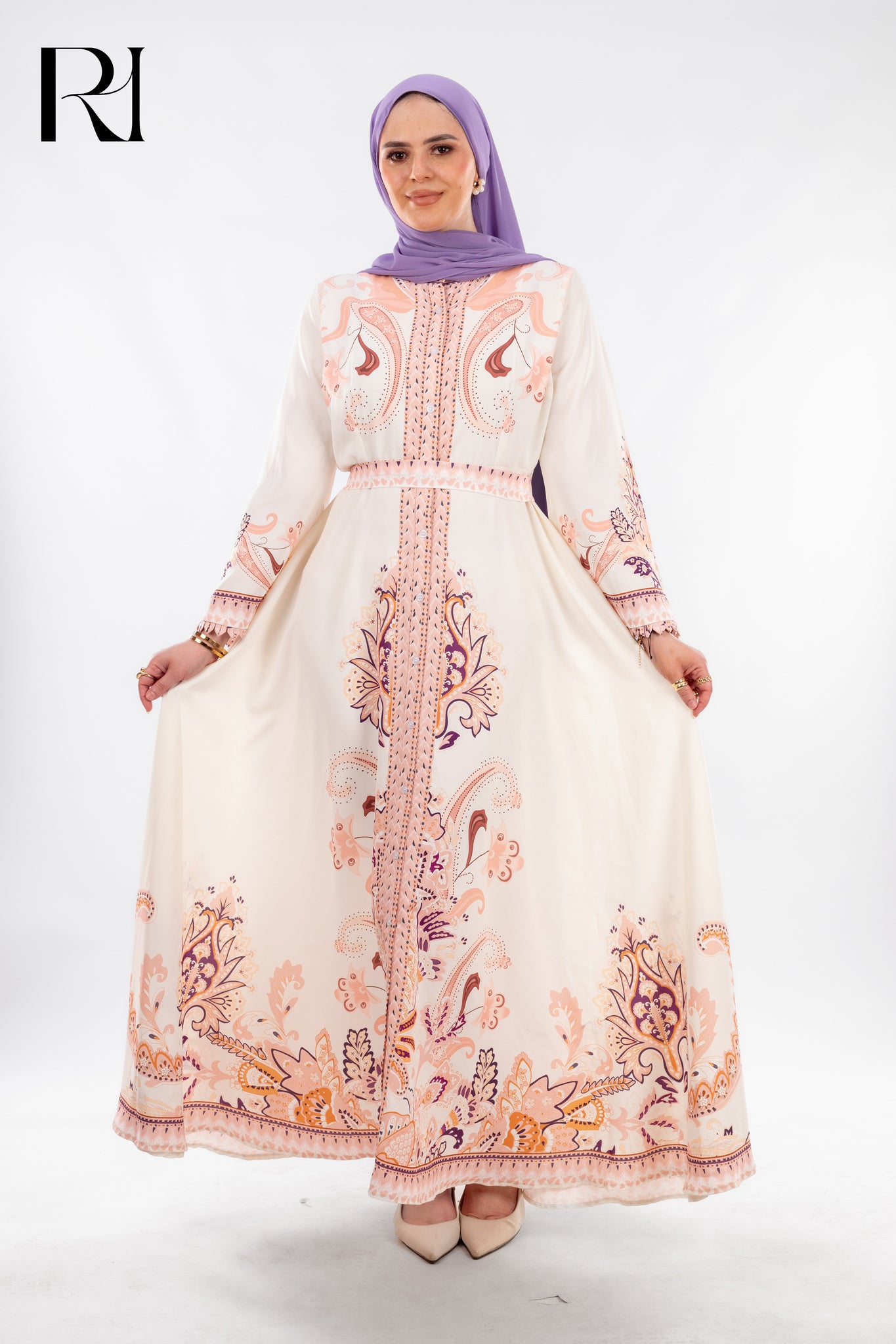 Aziza Floral Print Maxi Dress Kimono Sleeves - Ruehaya