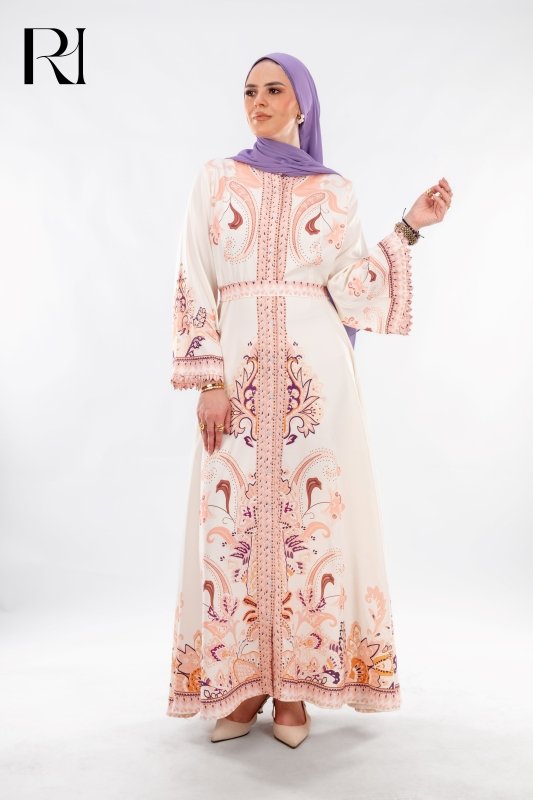 Aziza Floral Print Maxi Dress Kimono Sleeves - Ruehaya