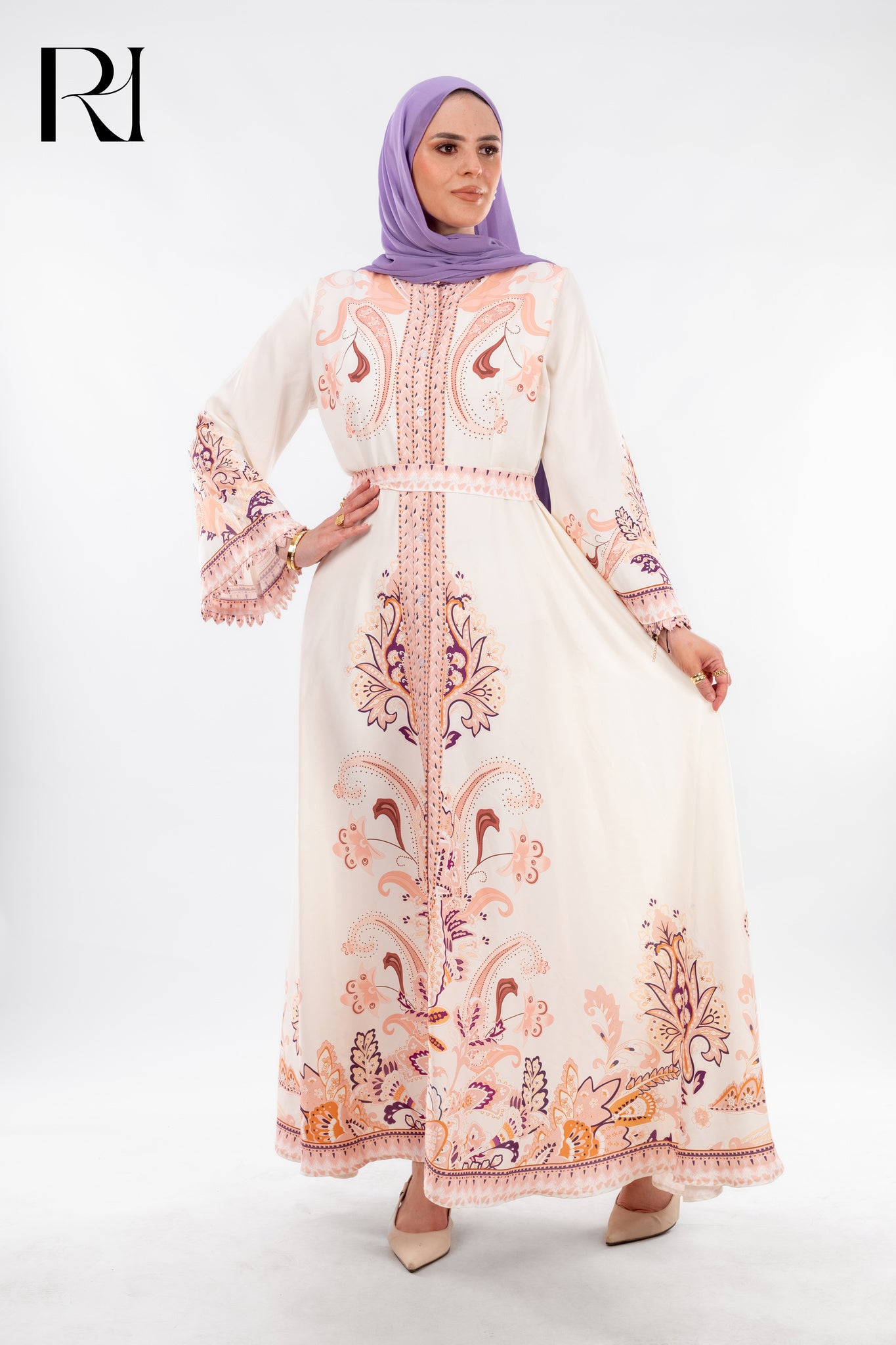 Aziza Floral Print Maxi Dress Kimono Sleeves - Ruehaya