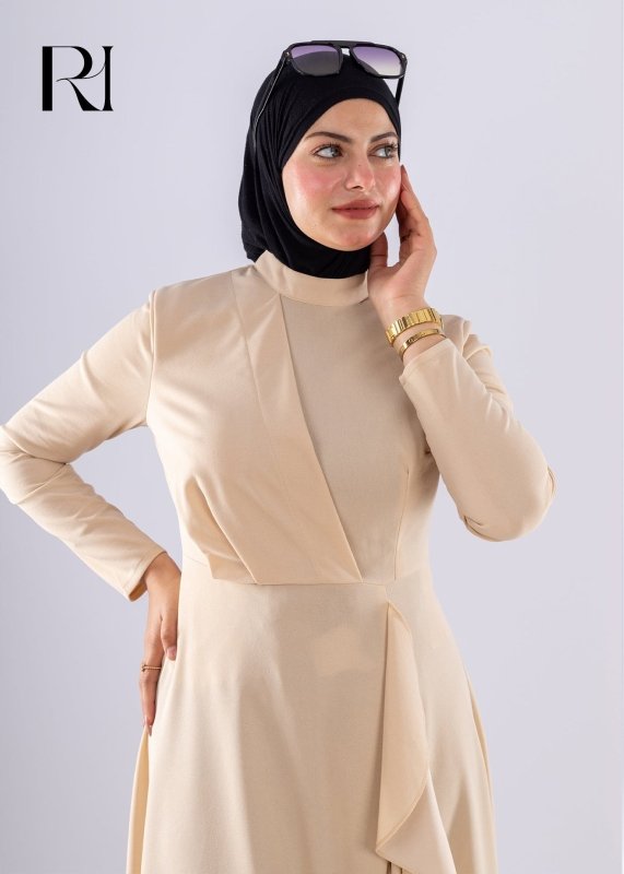 Baraa Beige Ruffle Maxi Dress - Ruehaya