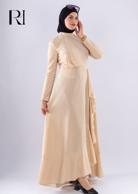 Baraa Beige Ruffle Maxi Dress - Ruehaya