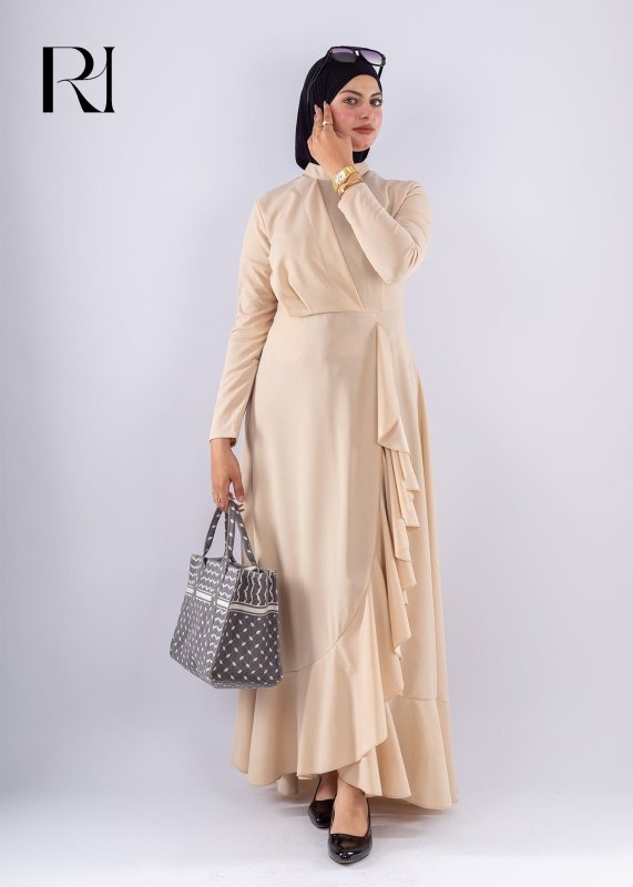 Baraa Beige Ruffle Maxi Dress - Ruehaya