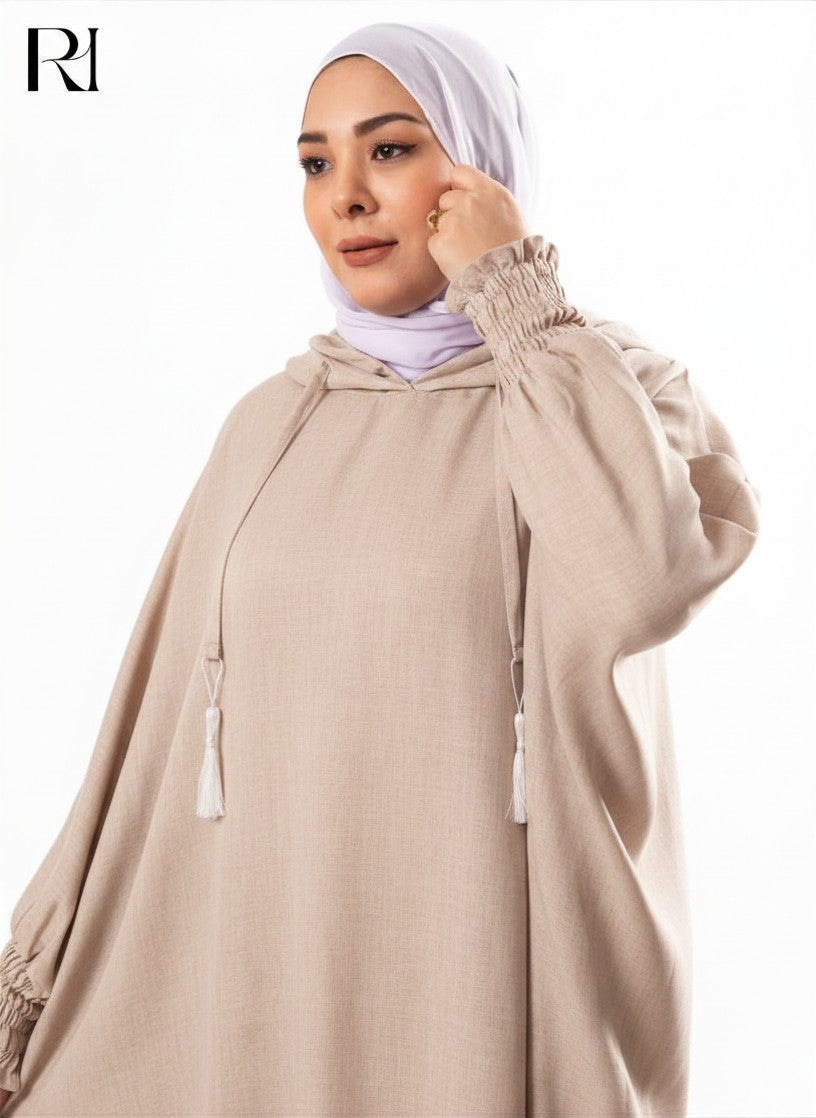 Zaynab Hooded Linen Blend Abaya – Beige