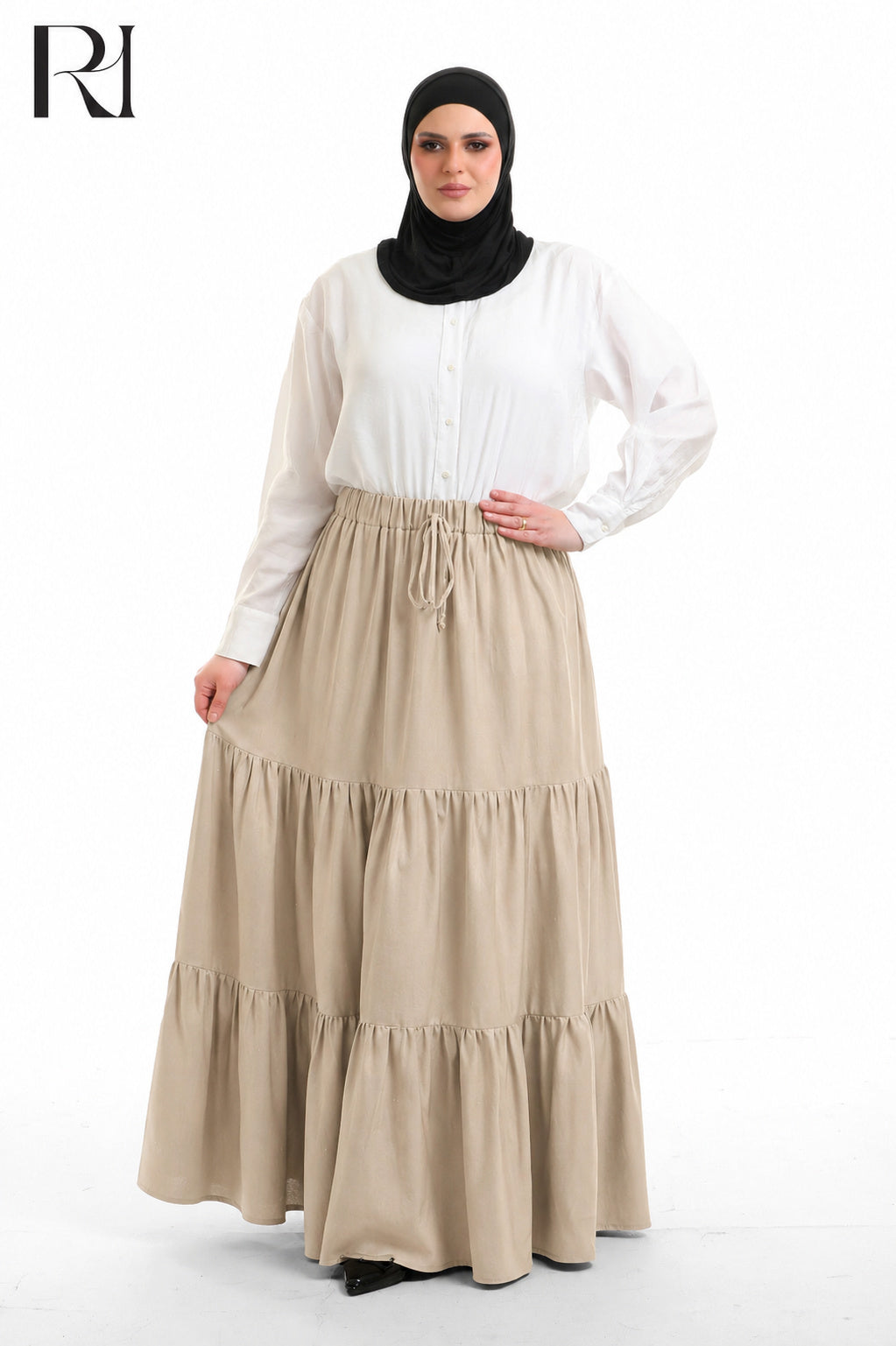 Dina Linen Blend Maxi Skirt - Beige