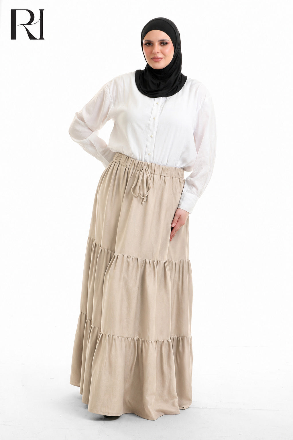 Dina Linen Blend Maxi Skirt - Beige
