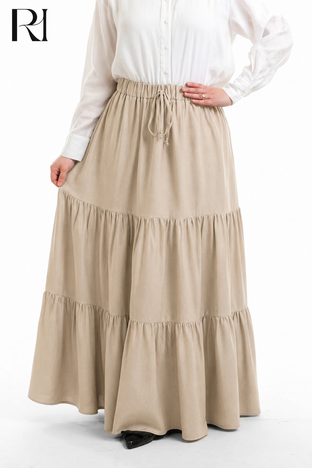 Dina Linen Blend Maxi Skirt - Beige