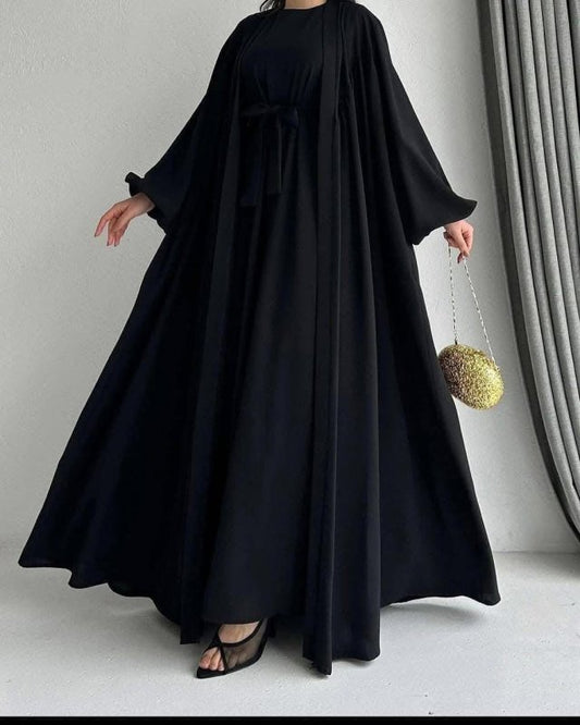 Black Elegance Flowy Abaya Set - Ruehaya