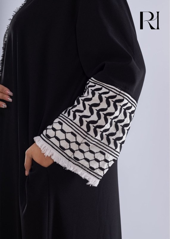 Black Keffiyeh Inspired Abaya Elegant Modest Wear - Ruehaya