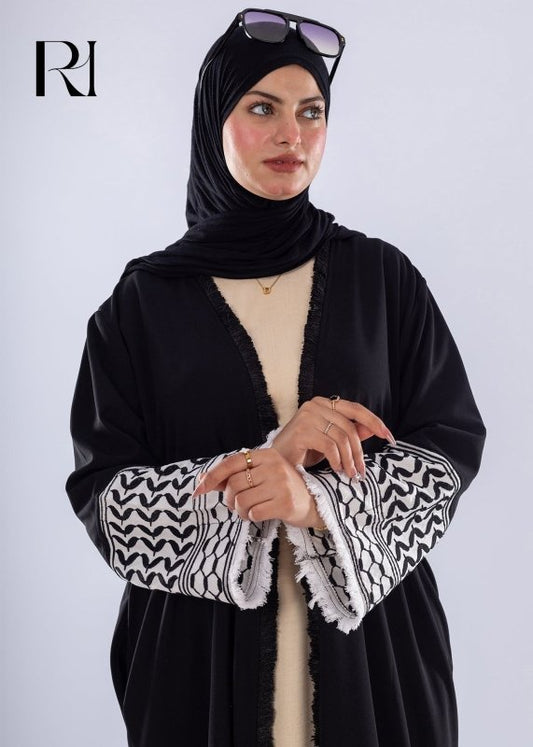 Black Keffiyeh Inspired Abaya Elegant Modest Wear - Ruehaya