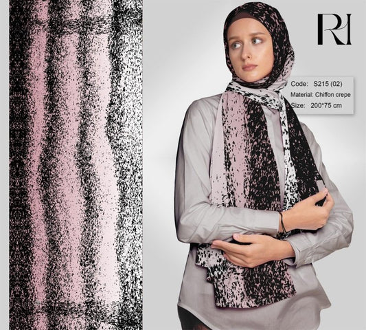 Black & Pink Textured Chiffon Hijab for Modern Elegance - Ruehaya