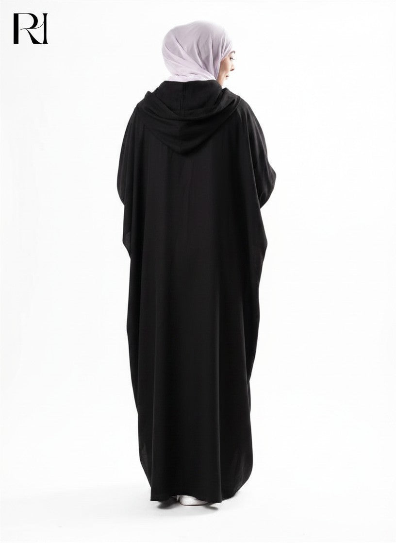 Zaynab Hooded Linen Blend Abaya – Black