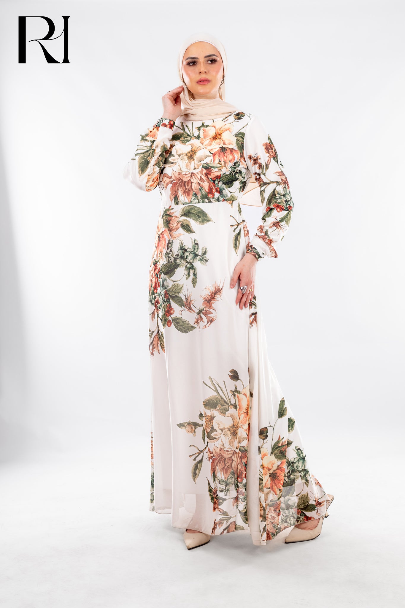 Bloom in Confidence: Modest White Floral Maxi Dress - Ruehaya