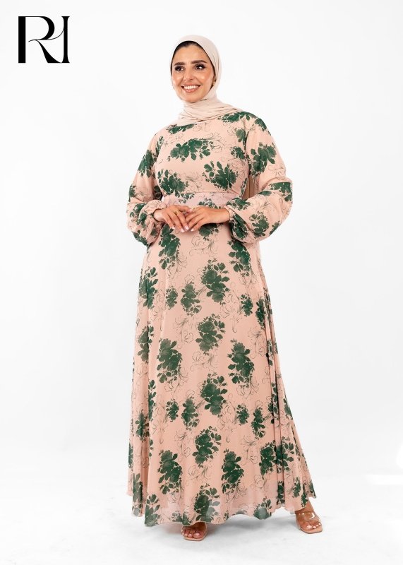 Blush & Green Floral Modest Maxi Dress - Ruehaya