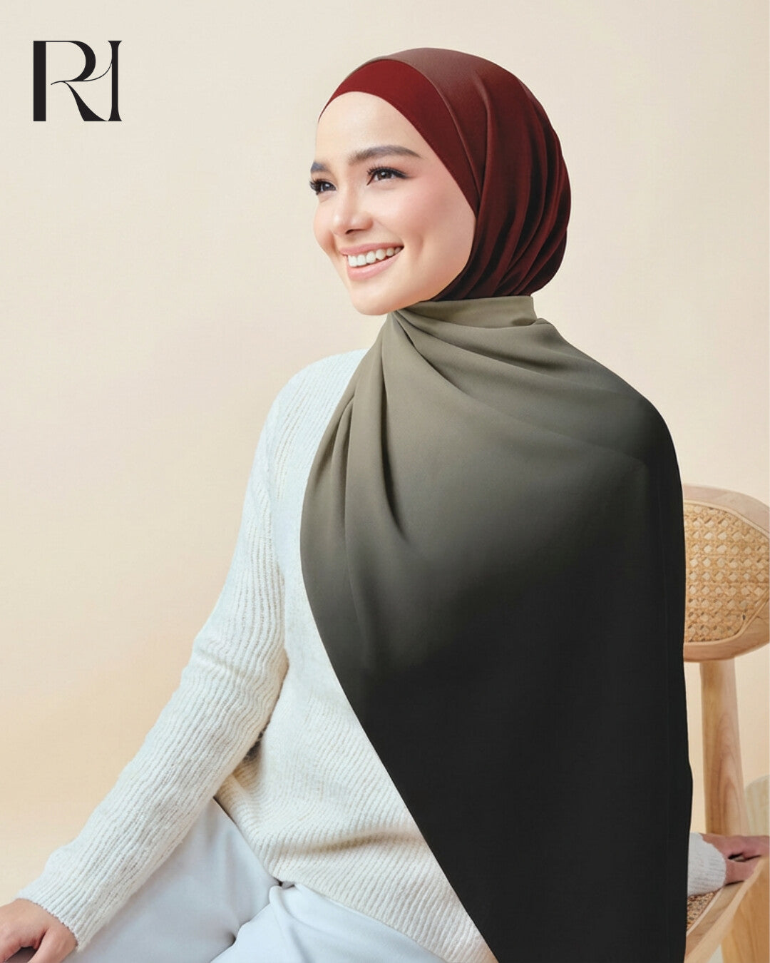 Bold & Elegant Burgundy to Black Chiffon Hijab for a Timeless Look