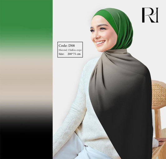 Bold & Serene Gradient Black & Green Chiffon Crepe Scarf - Ruehaya