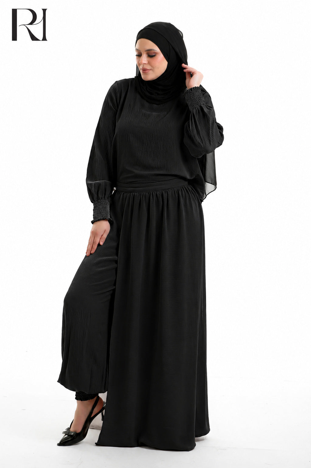 Salma Linen Blend Two Piece Set - Black