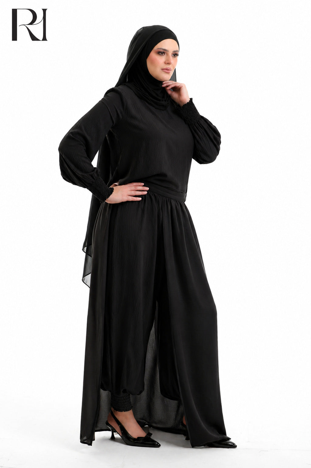 Salma Linen Blend Two Piece Set - Black