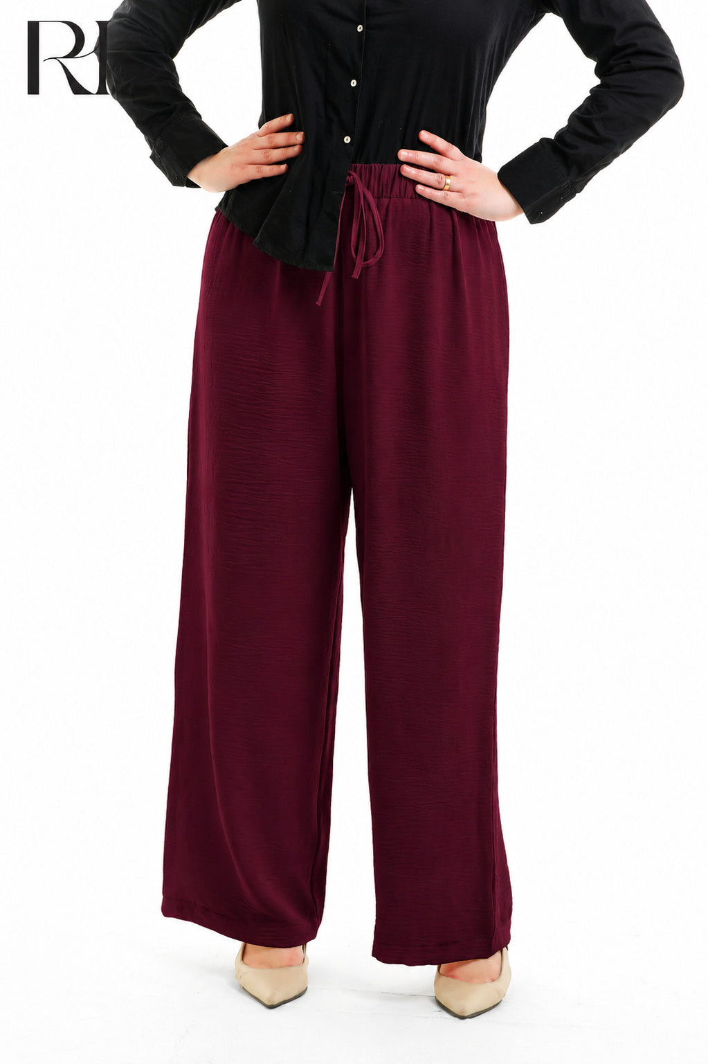 Nyla Linen Blend Trousers - Burgundy
