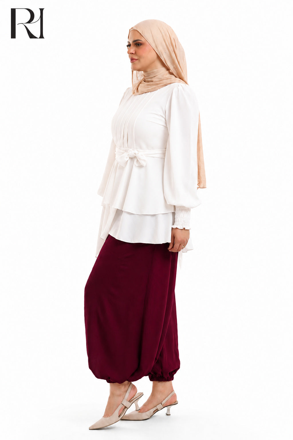 Mila Lightweight Silk Gathered Trousers - Burgundy