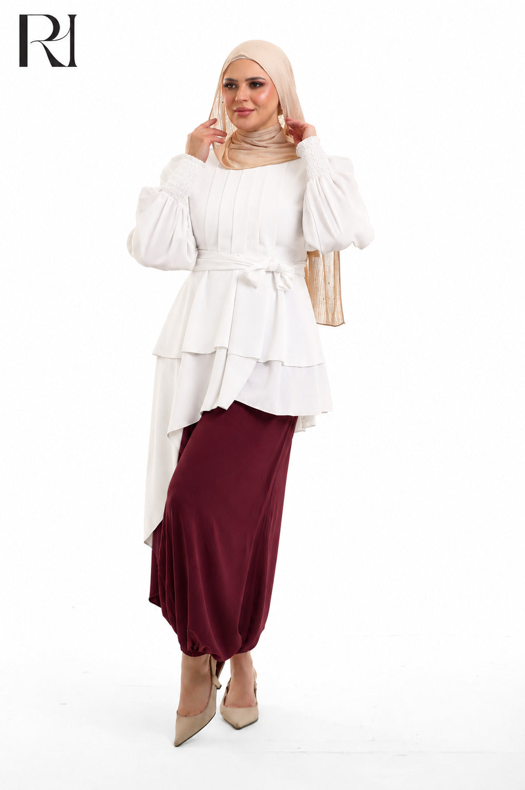 Mila Lightweight Silk Gathered Trousers - Burgundy