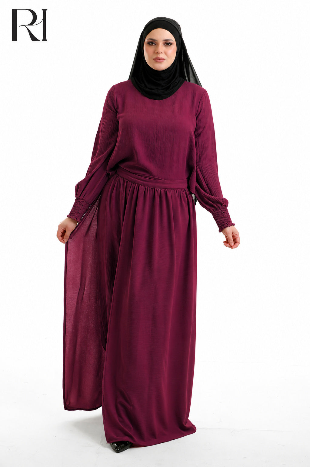 Salma Linen Blend Two Piece Set - Burgundy