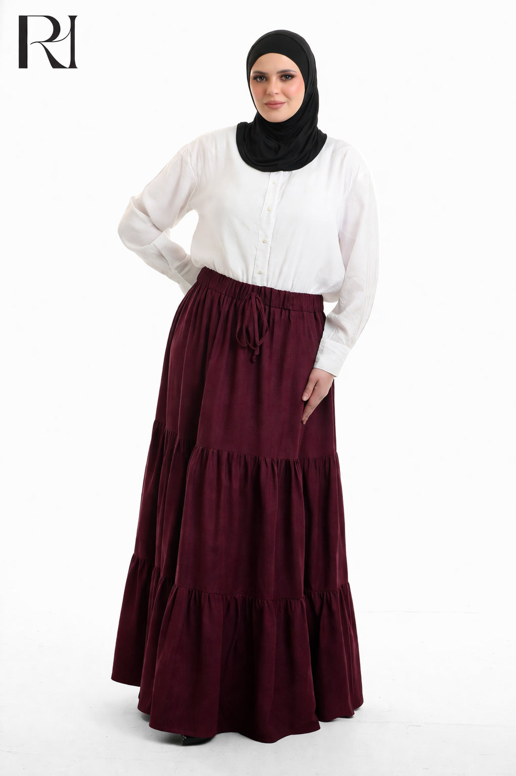 Dina Linen Blend Maxi Skirt - Burgundy