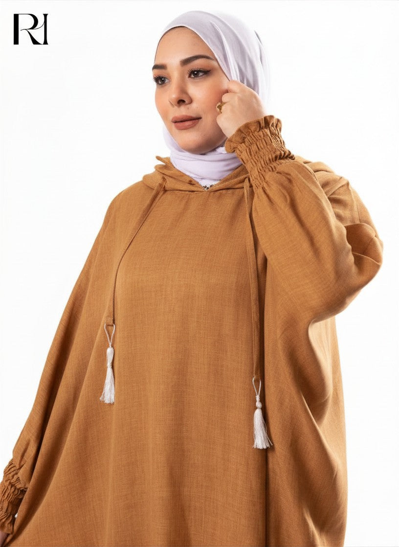 Zaynab Hooded Linen Blend Abaya – Caramel