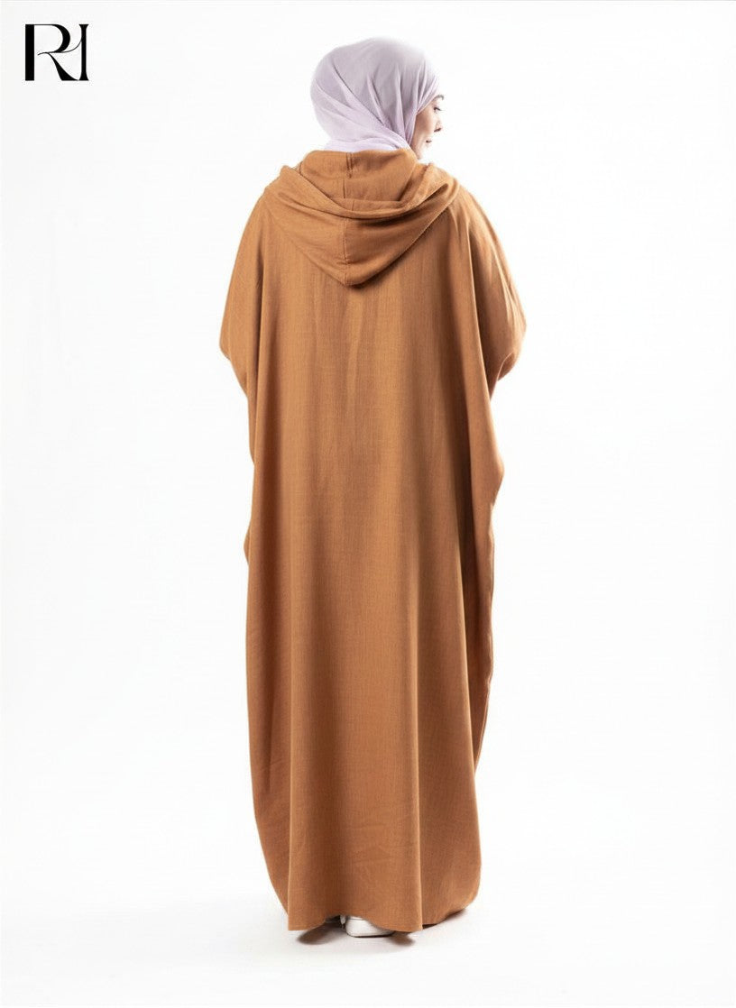 Zaynab Hooded Linen Blend Abaya – Caramel