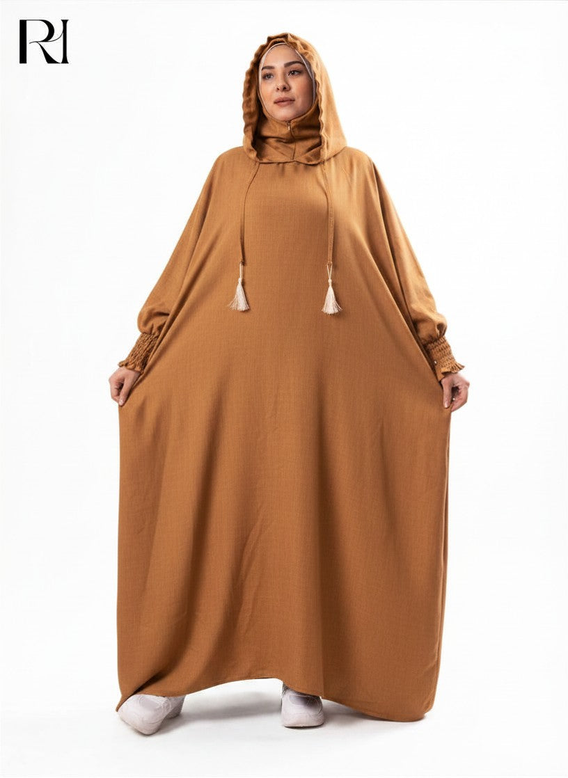 Zaynab Hooded Linen Blend Abaya – Caramel