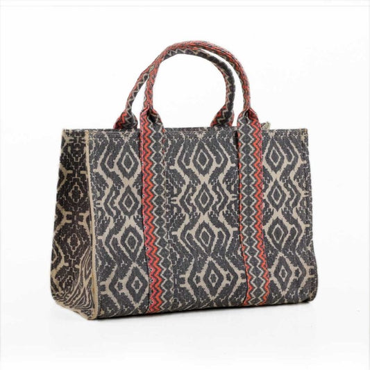 Charcoal Ikat Print Tote Bag - Ruehaya