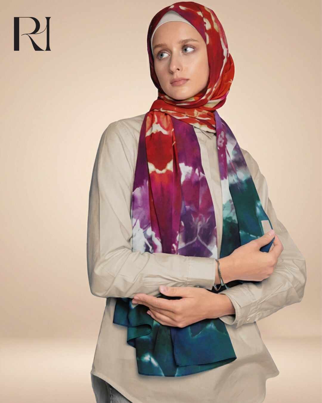 Chiffon Crepe Hijab Bold TieDye Elegance - Ruehaya