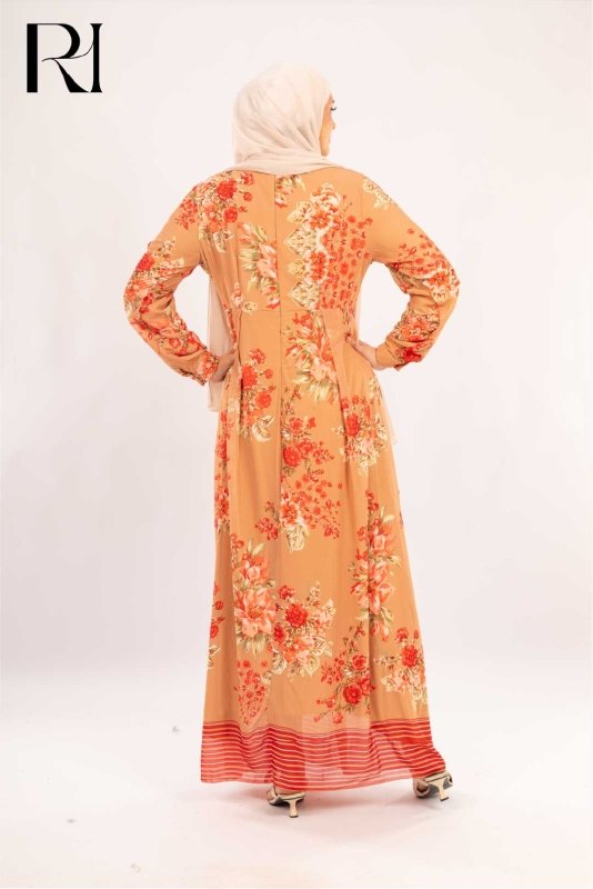 Clara Apricot Floral Chiffon Maxi Dress - Ruehaya