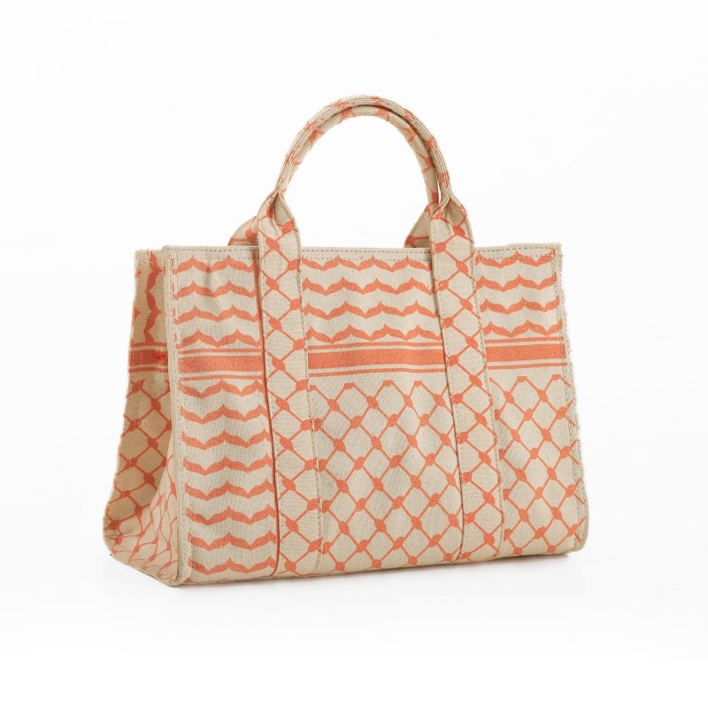 Coral & Beige Geometric Tote Bag - Ruehaya