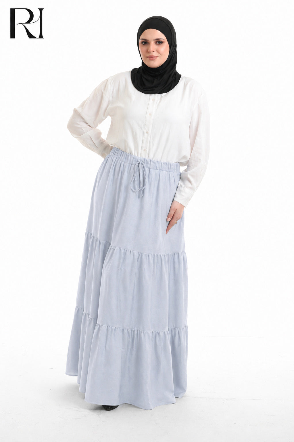 Dina Linen Blend Maxi Skirt - Celeste Blue