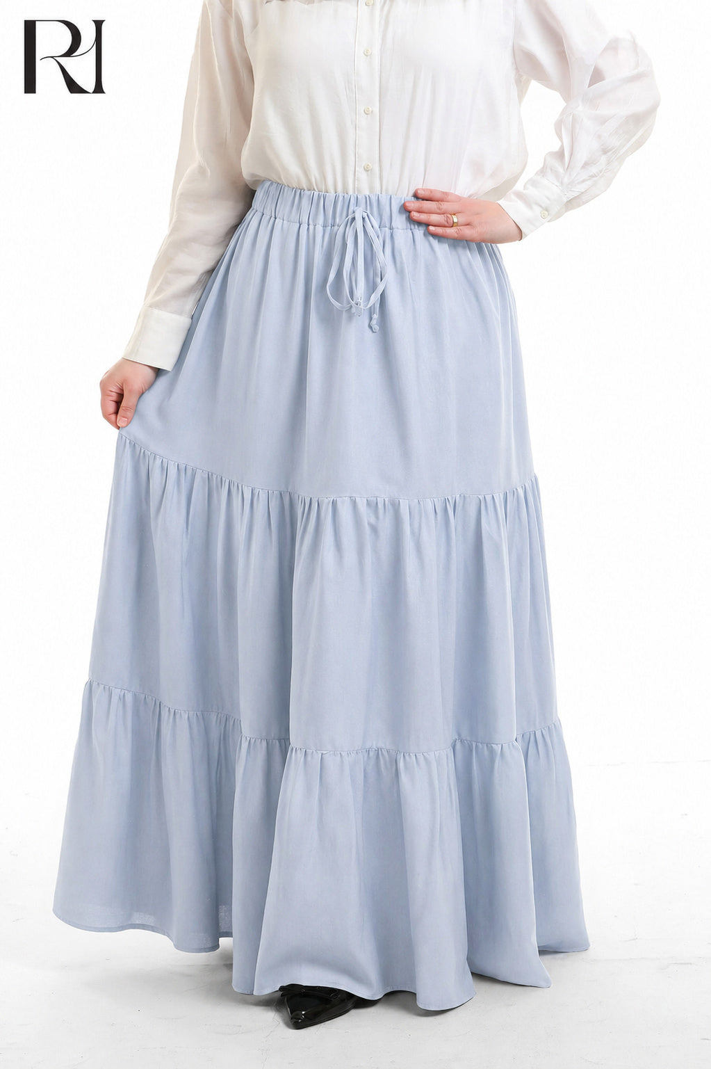 Dina Linen Blend Maxi Skirt - Celeste Blue