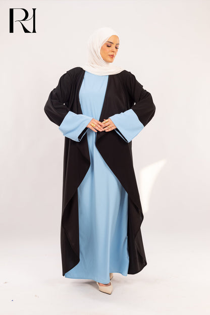 Dalia Black & Sky Blue Two - Piece Abaya Set - Ruehaya