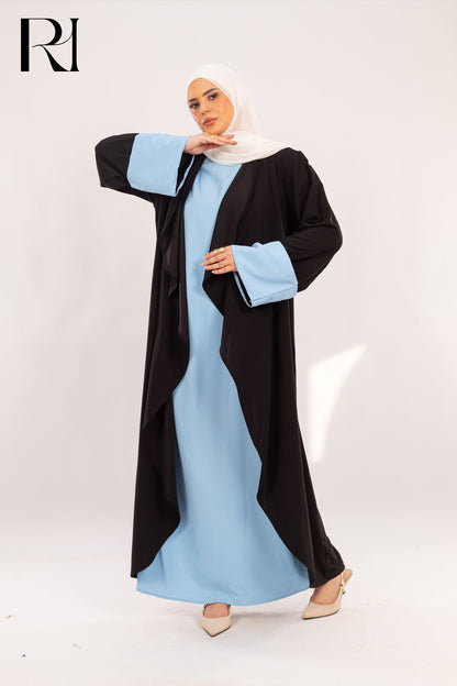 Dalia Black & Sky Blue Two - Piece Abaya Set - Ruehaya