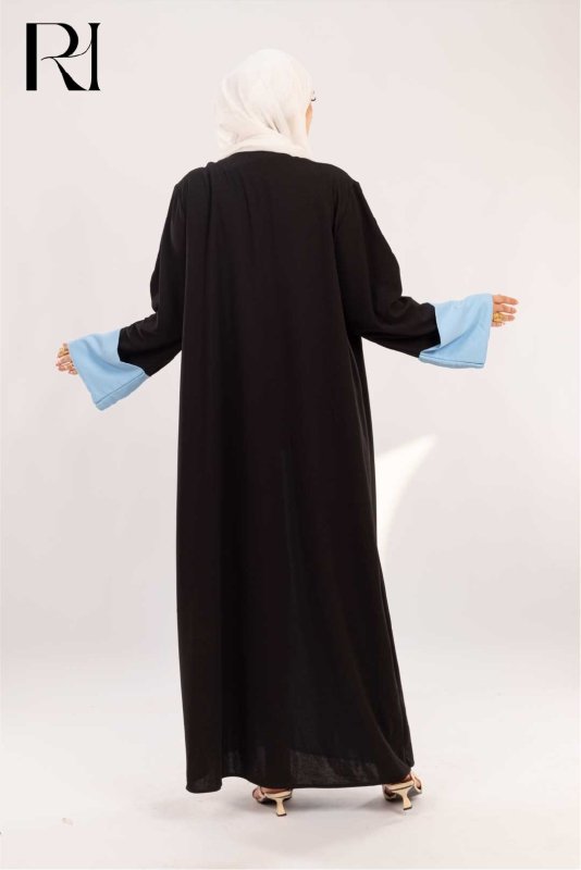 Dalia Black & Sky Blue Two - Piece Abaya Set - Ruehaya